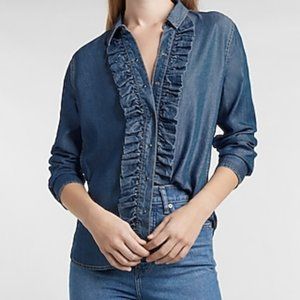 Express Ruffle Front Denim Shirt